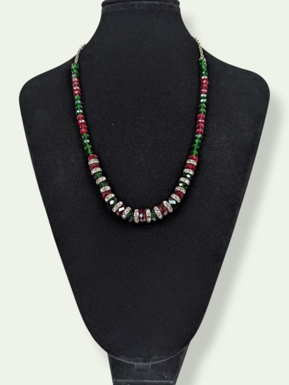 Red & Green Crystal Rhinestone Accent Necklace
